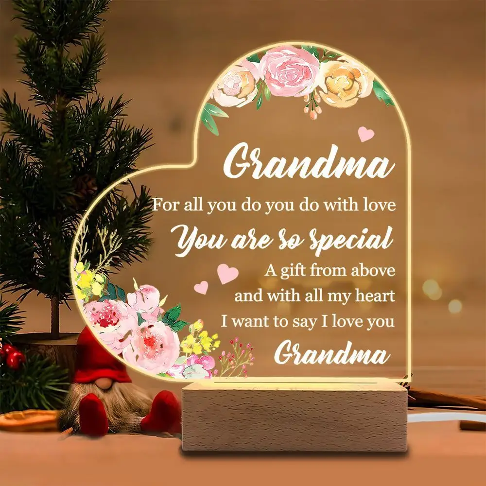 

1 шт., акриловый светящийся орнамент, аксессуары для фотосъемки, USB-основание, подарок бабушке, сердце, цветок, фигурки на Рождество/день рождения