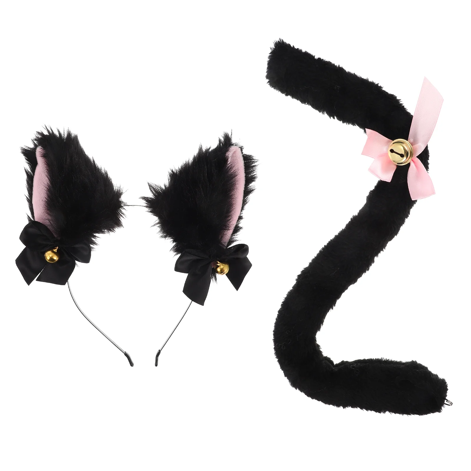 2 Pcs Fursuit Cat Ears Headband Cosplay Accessories Set Tail Costume for Girls Miss