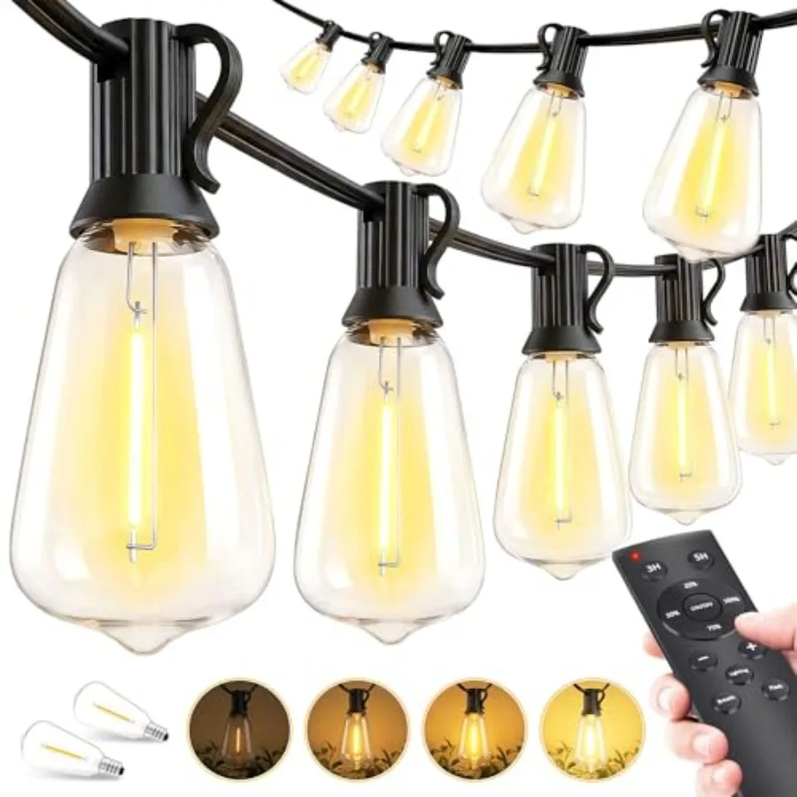 

Outdoor Lights String Patio Outside - 100Feet 30M LED Waterproof Light - Hanging Lighting ST38 Shatterproof Edison Bulb Deck Ba
