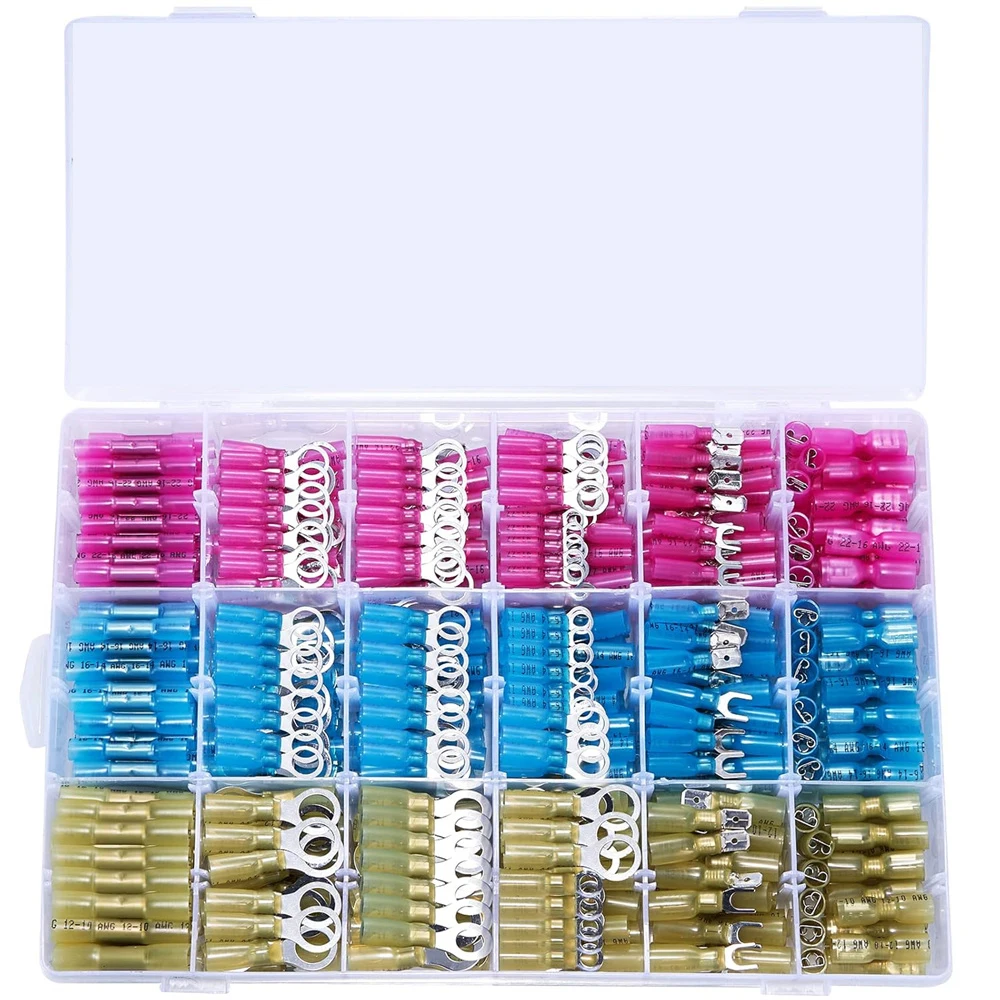 620 Stück Schrumpfdrahtverbinder, elektrische Steckverbinder-Set, wasserdichte Anschlüsse, Stoßverbinder, Spaten-Gabel-Ring-Stoßspleiße – Detail 2