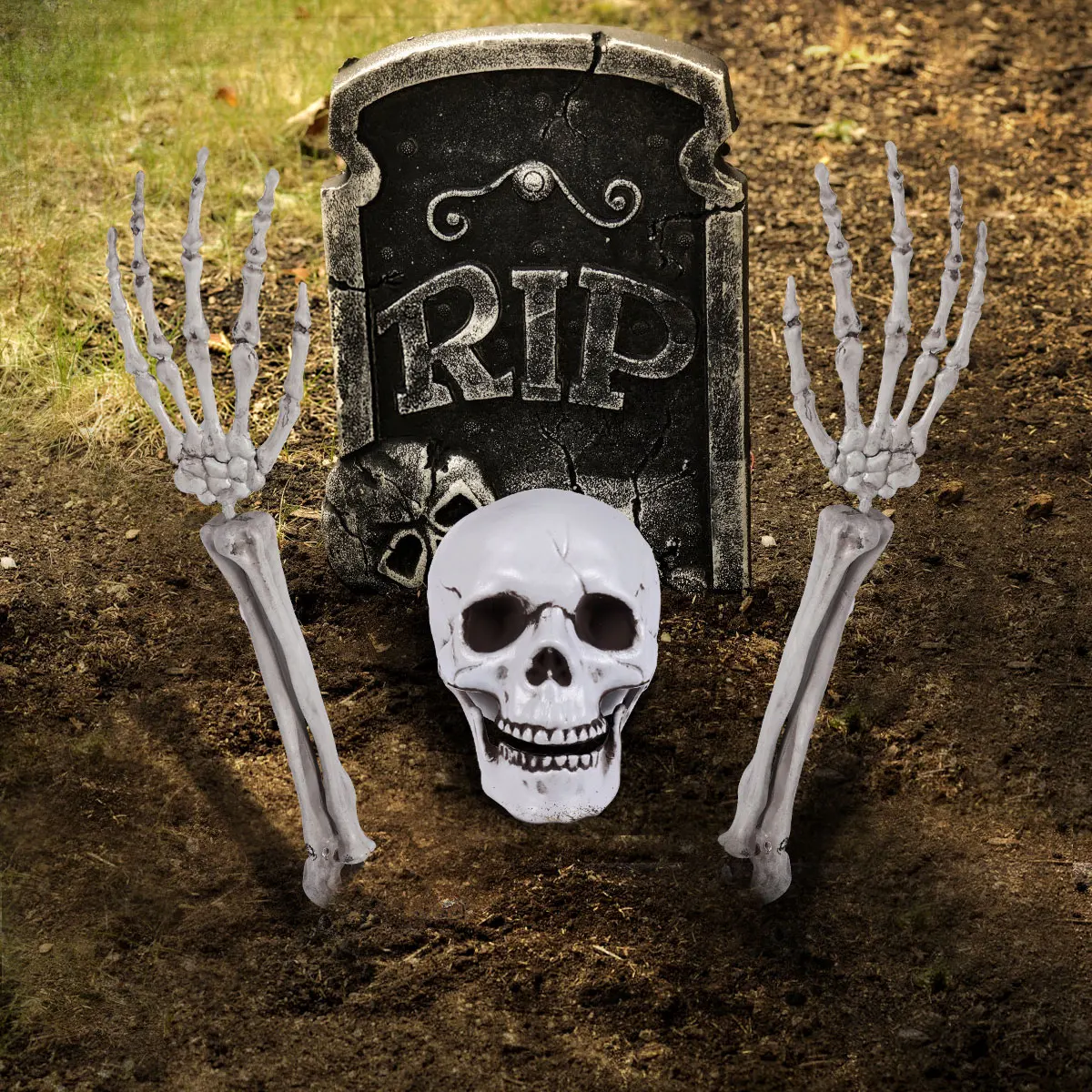 

5pcs Halloween Skull Realistic Plastic Bones Decoration Set Graveyard Scene Props Lightweight Storage