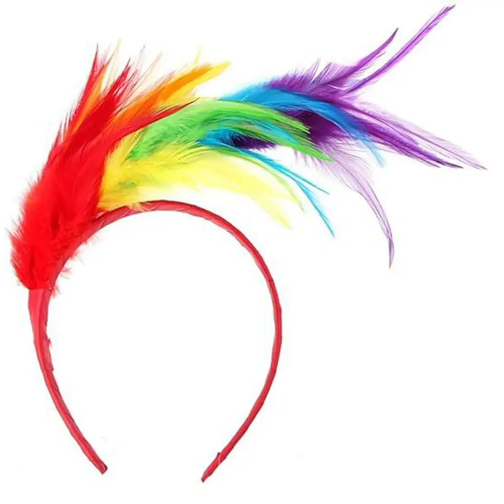 Colorful Rainbow Tutu Skirt Beautiful Feather Headband Party Costume Accessory Set Soft Pride Day Rainbow Striped Socks & Gloves