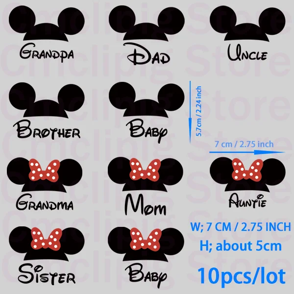 10pcs/lot Disney family patch thermocollant chest Iron on patches heat transfer vinyl DIY Sewing Decoration