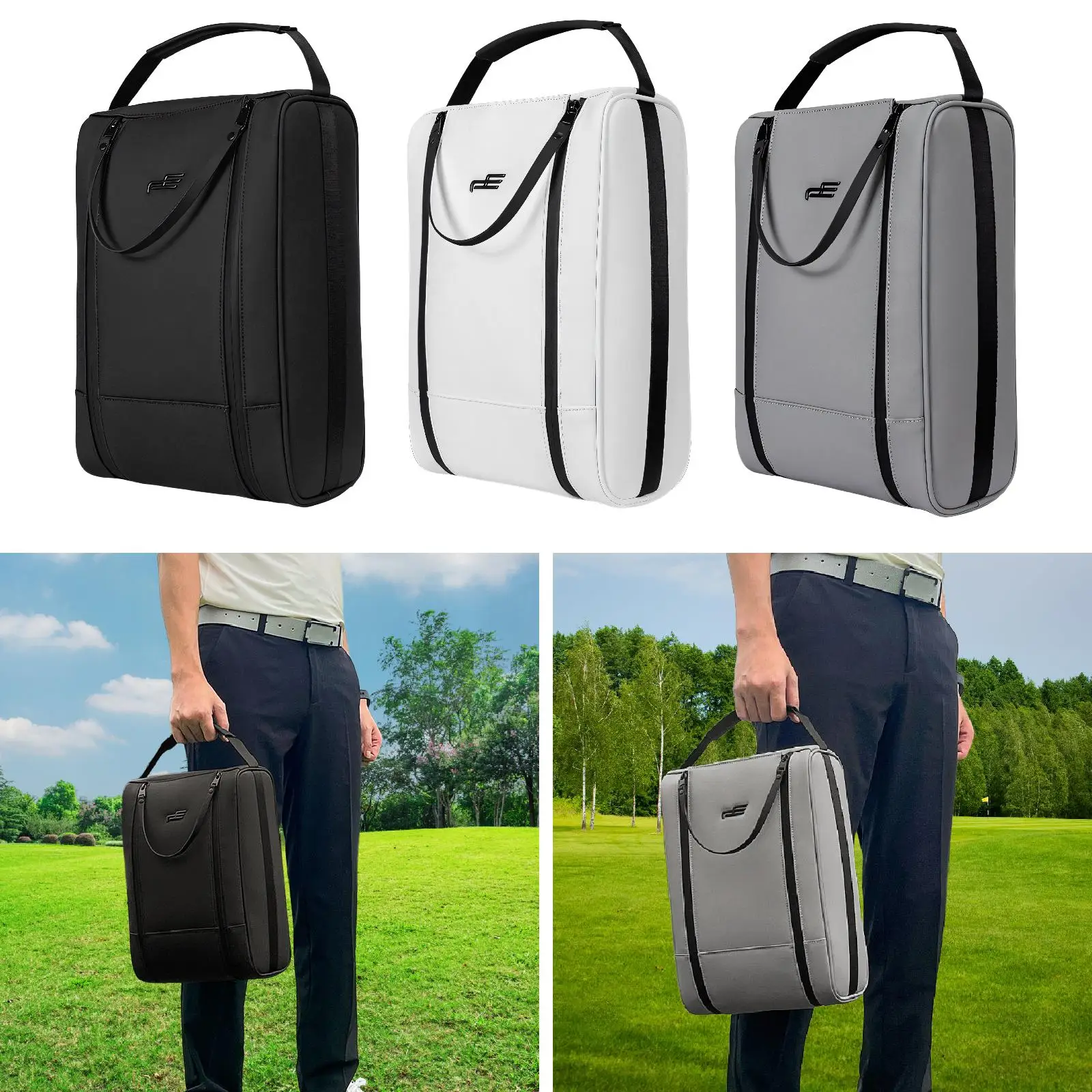 

Waterproof Golf Shoe Bag PU Leather Travel Organizer Zipper Pouch Protective Storage for Golfing Gear