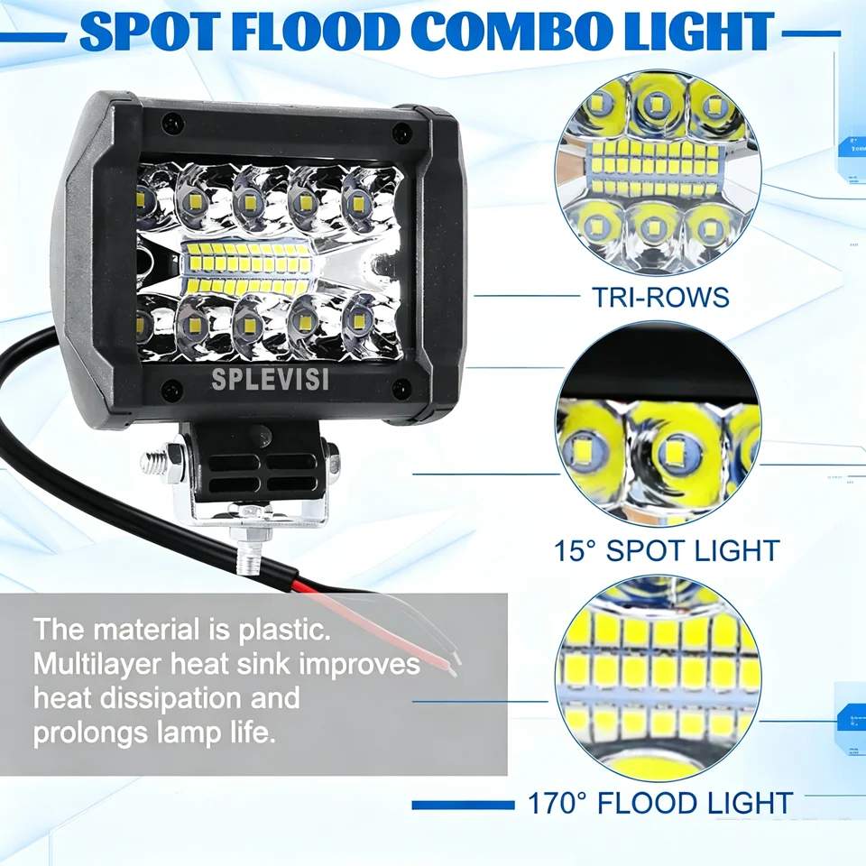Marine LED Light Pods 2PCS 4 Inch 6000K for Boat Deck Spot Flood Combo, T-top Stern Ponton Yacht Sailboat Deck Dock Lighting,