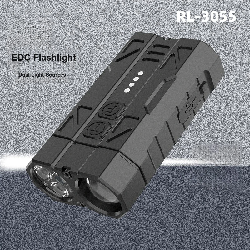 edc-flashlight-customizable-rechargeable-dual-near-far-light-source-portable-white-laser-torch-with-power-display