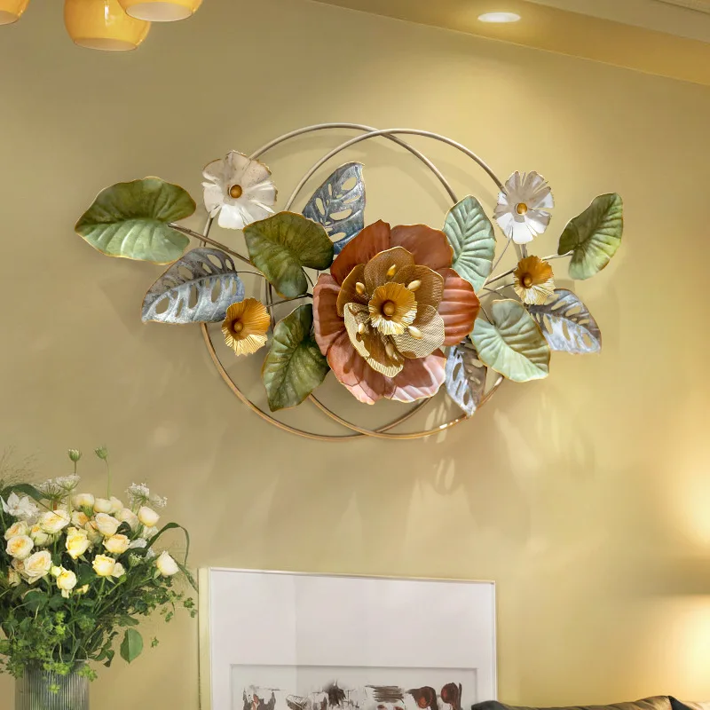 Pastoral retro three-dimensional restaurant background wall bedroom bedside wall decoration flower wall decoration wrought iron