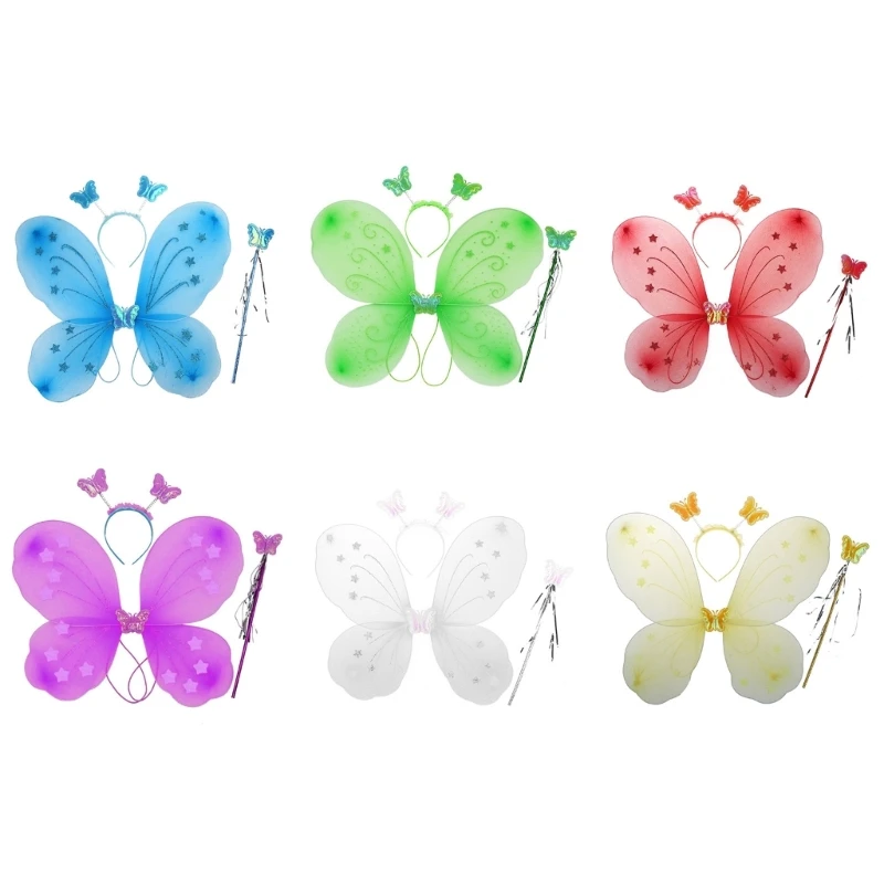 

Kids Girls Fairy Princess Costume Butterflies Wing Wand Headband Party Cosplay Prop for Halloween Stage Props 449B