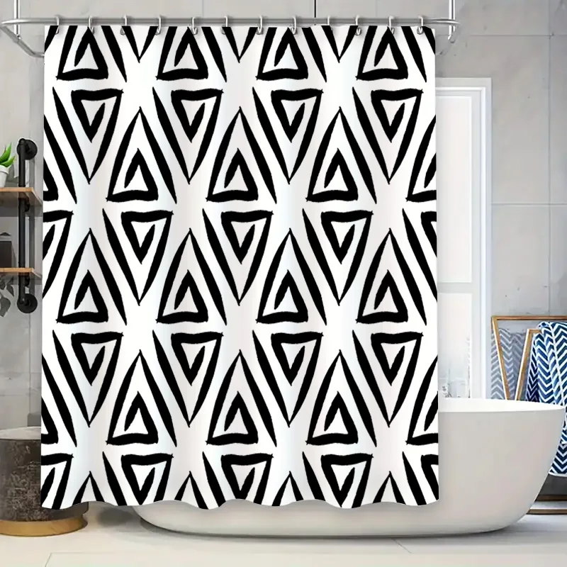 

Stylish Black White Geometric Pattern Shower Curtain for Bathrooms Decorative Water Resistant Fabric Bathroom Liner Set in Multi