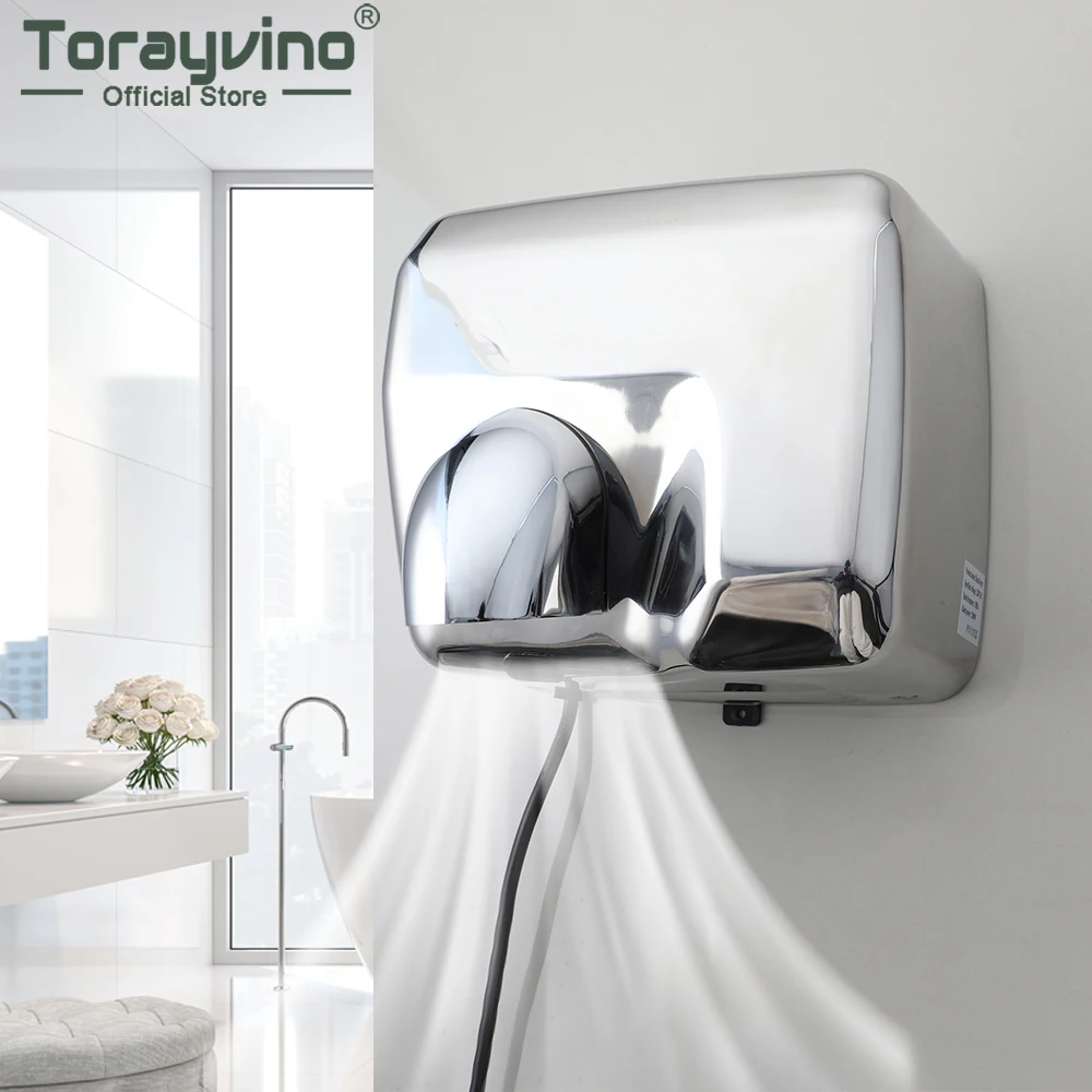 Torayvino Automatic Hand Dryer Stainless Steel Sensor Household Hair Drying Device Bathroom Hot Air Electric Heater Wind