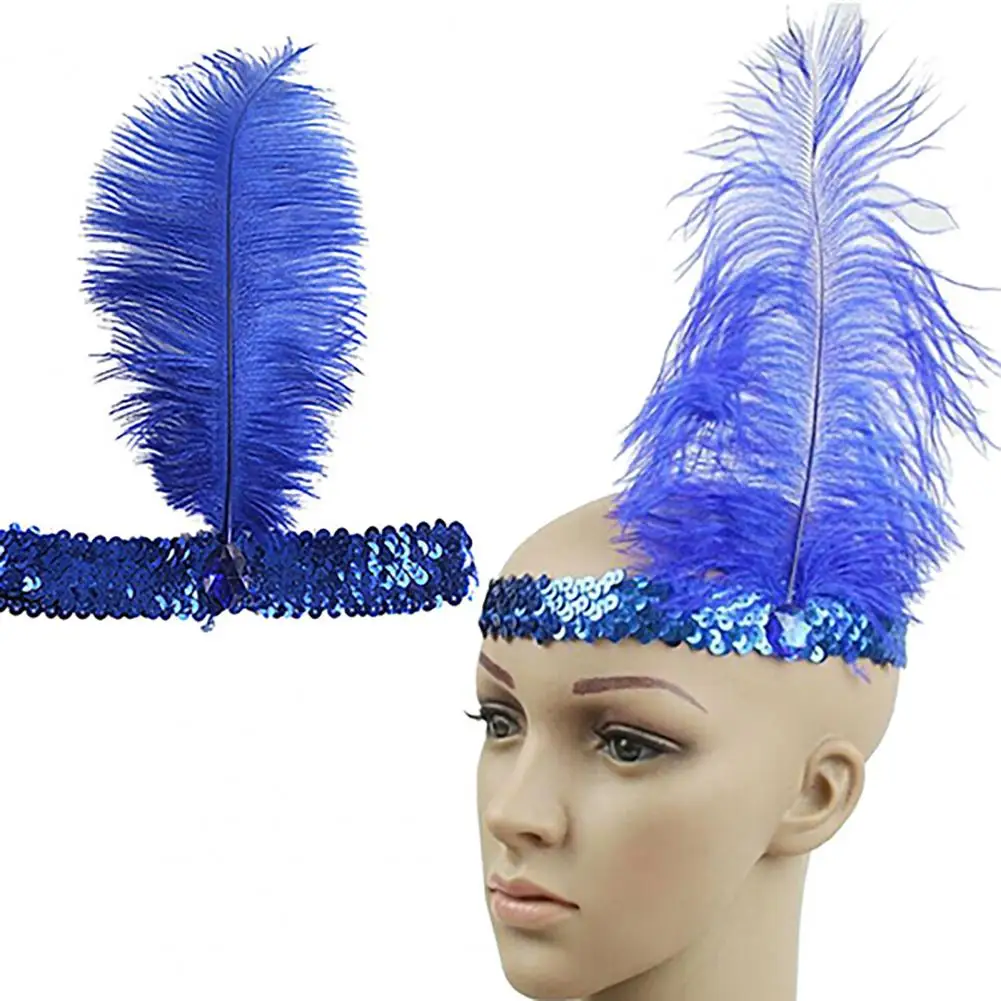 Universal Headband Women Men Dance Performance Flapper Head Band Halloween Feather Headwear