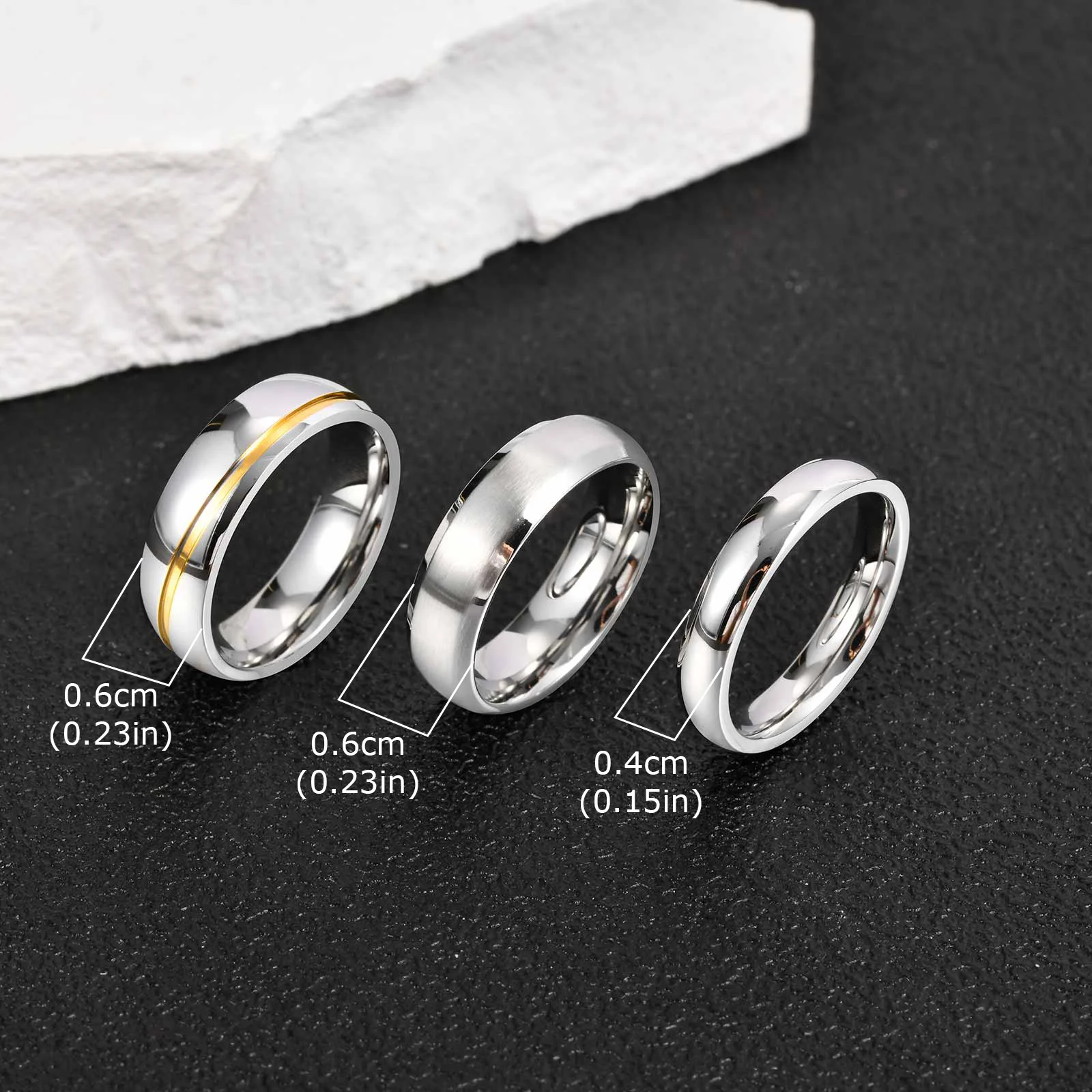 Vnox 3-teiliges Herren-Ringset aus Edelstahl, schwarz, silberfarben, goldfarben, Ehering, Schmuckgeschenk zum Jahrestag, Geburtstag, Party, neu – Detail 9
