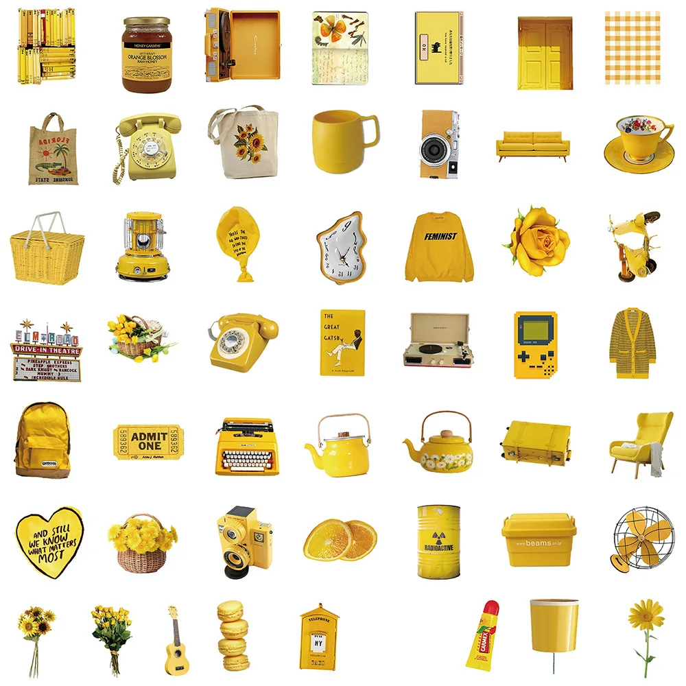 10/30/50pcs Cartoon Yellow Sticker Ins Style Cute Decals DIY Waterproof Phone Fridge Suitcase Notebook Laptop Bike Kids Sticker