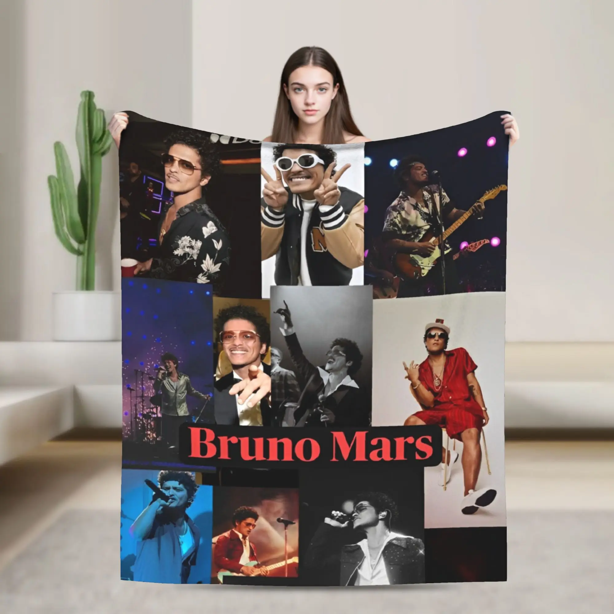 

Bruno Mars Singer Blanket Flannel Textile Decor Pop Music Portable Lightweight Throw Blankets for Bedding Travel Quilt
