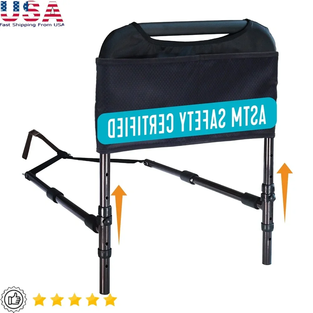 

Height Adjustable Bedside Safety Handle Padded Railing Seniors Bed Rail with Organizer Pouch Stander Stability Assist Transfer