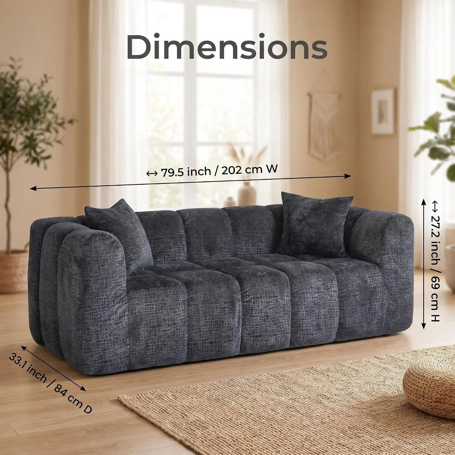 Modular Sectional Sofa Cloud Couch, 79.5