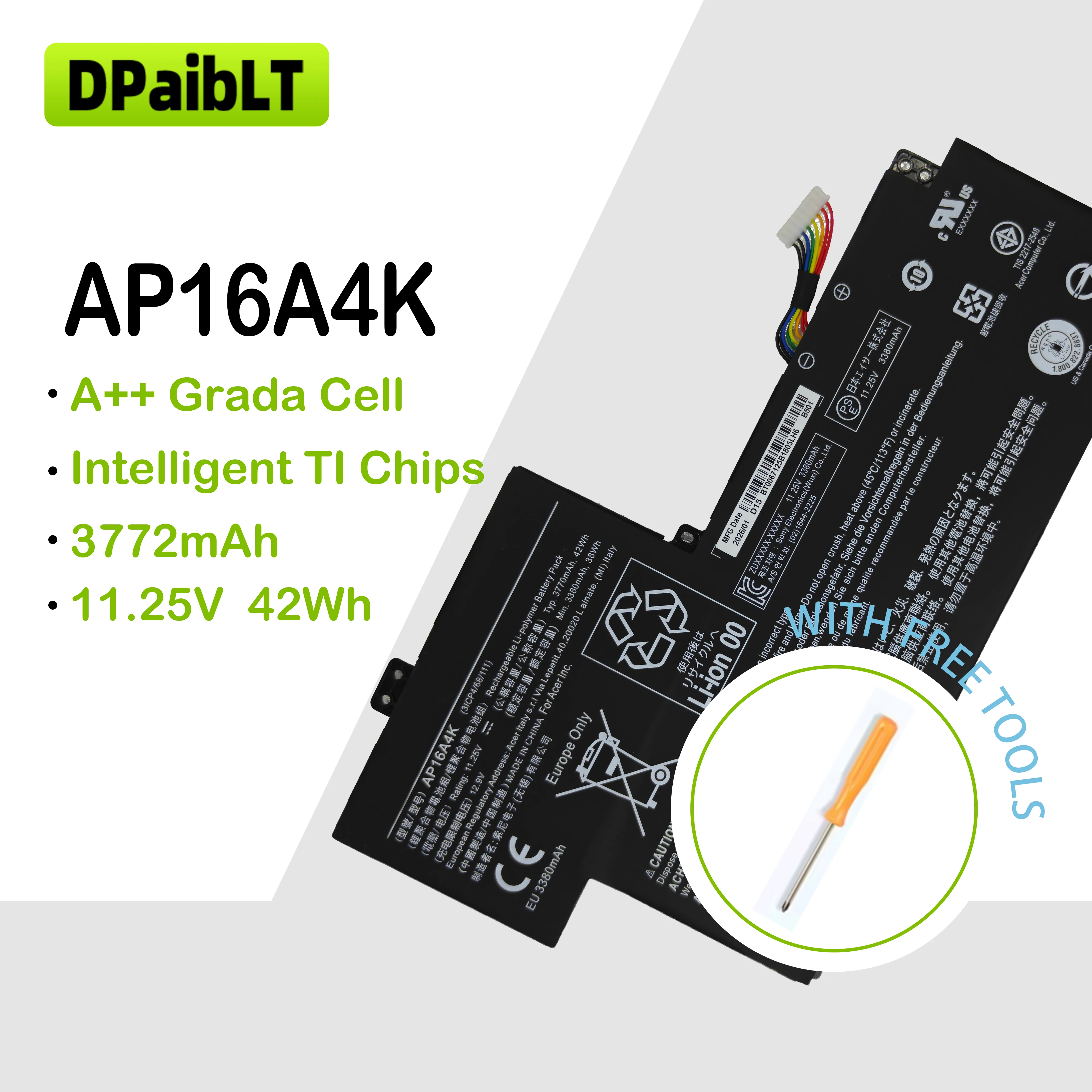 DPaibLT NEW 42Wh 11.25V 3770mAh AP16A4K LAPTOP BATTERY For Acer Swift ASPIRE 11 AO1-132 SF113-31-P865 SF11 NE132 N16Q9