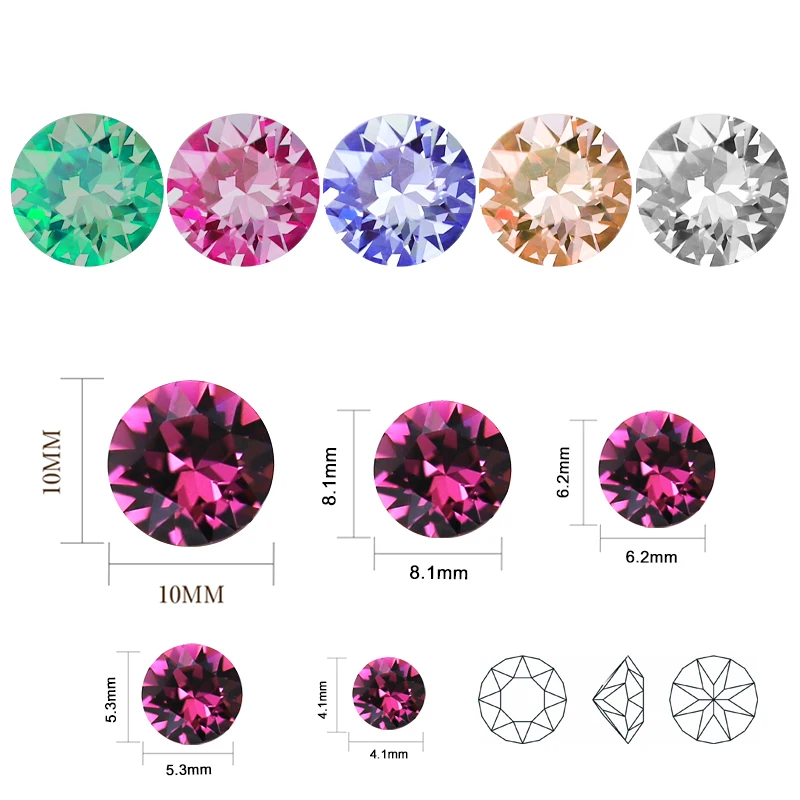 10PCS Super Colorful 5A Xirius Rhinestones DIY Jewelry Making Glass Beads Pointback Round Glue On Nail Art Accessories Crytsals