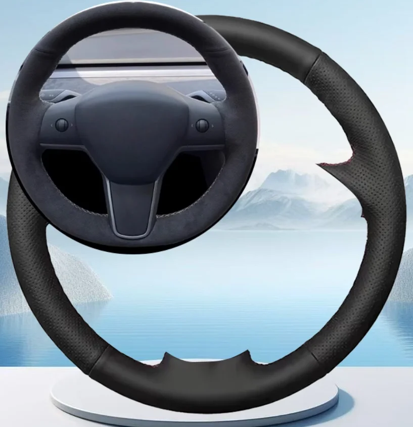 

Customize Breathable Leather Car Steering Wheel Cover For Tesla Model 3 S Model YS Model X Hand Sewn Car Interior Accessories
