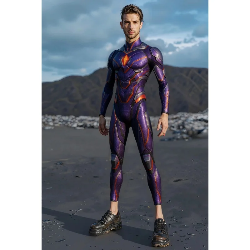 

Men's Purple Sexy Mechanical Armor Cyberpunk Tights Jumpsuit Halloween Carnival Party Cosplay Stage Dance Performance Costume