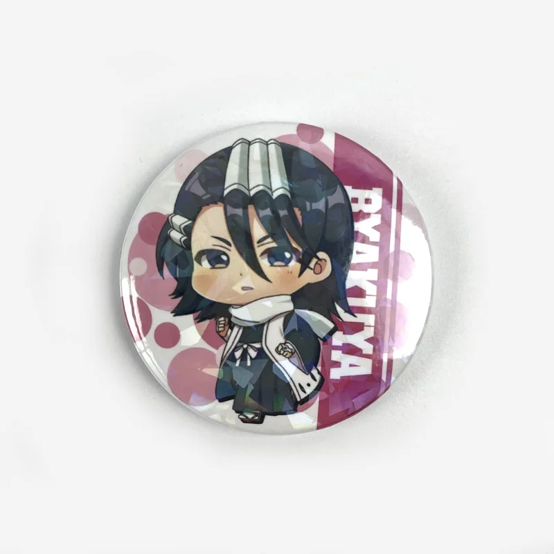 Japan Anime BLEACH Figures Kurosaki Ichigo Kuchiki Byakuya Abarai Renji Metal Laser Badges Bag Pins Brooch Decor Toy Fans Gift