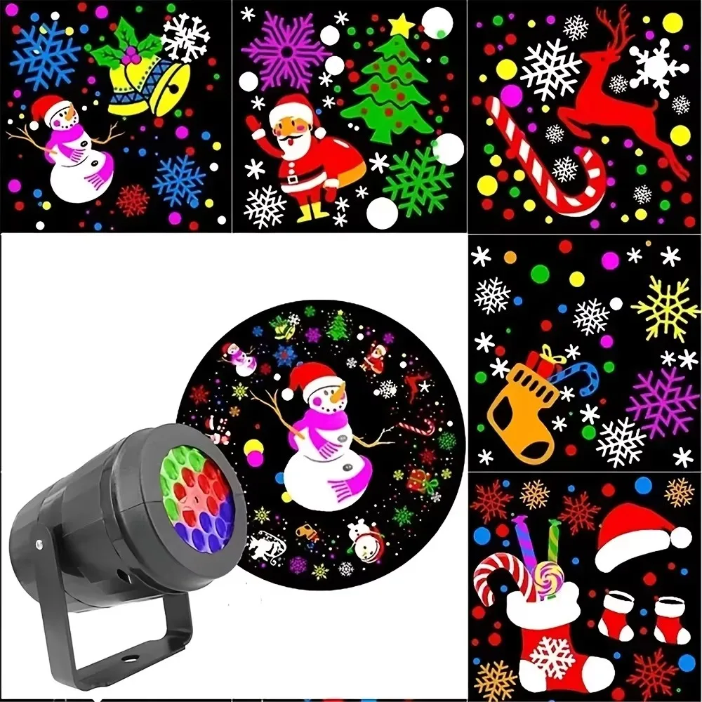 Christmas Snowflake Party Laser Projector Stage Rotating 16 Patterns USB LED Lights Santa Claus Outdoor Vacation Garden Lighting