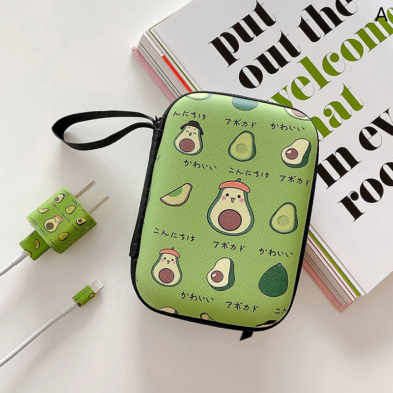 Cute Cartoon Fruit Flower Pattern Headphone Data Cable Storage Bags Charger Power Bank Rectangular Box Zipper Bag Pouch