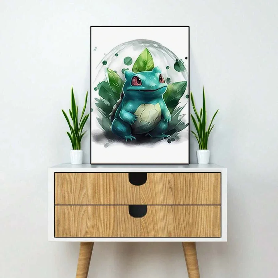 2026 Anime Pokemon,Canvas Painting Watercolor Splash Starter Creature Individual Character Canvas Poster Fine Inkjet Unframed