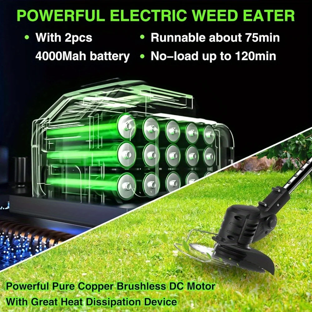 Electric Weed Wacker, 24V 1500MAh Weed Wacker Battery Operated, 3-in-1 Lightweight Lawn Trimmer/Mini-Mower/Brush Cutter