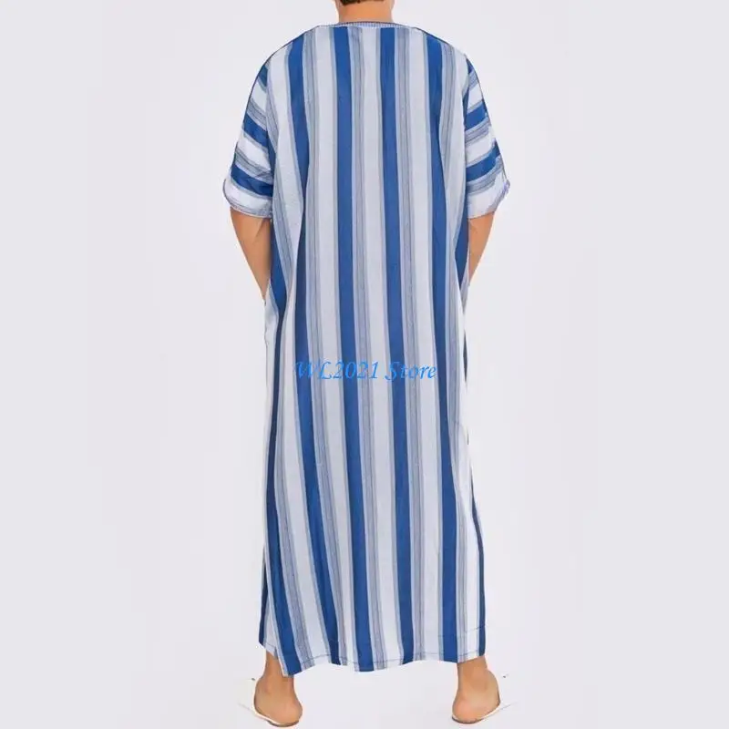 G5GC Muslim Clothing for Men Short Sleeves Robe Kaftan Male Middle East Jubba Thobe