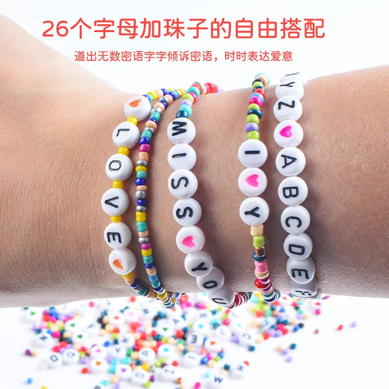 Creative Diy Friendship Bracelet 28 Grid 3mm Glass Rice Diy Bead Set Bracelet Making Kit Letter Bead Material Girl Birthday Gift