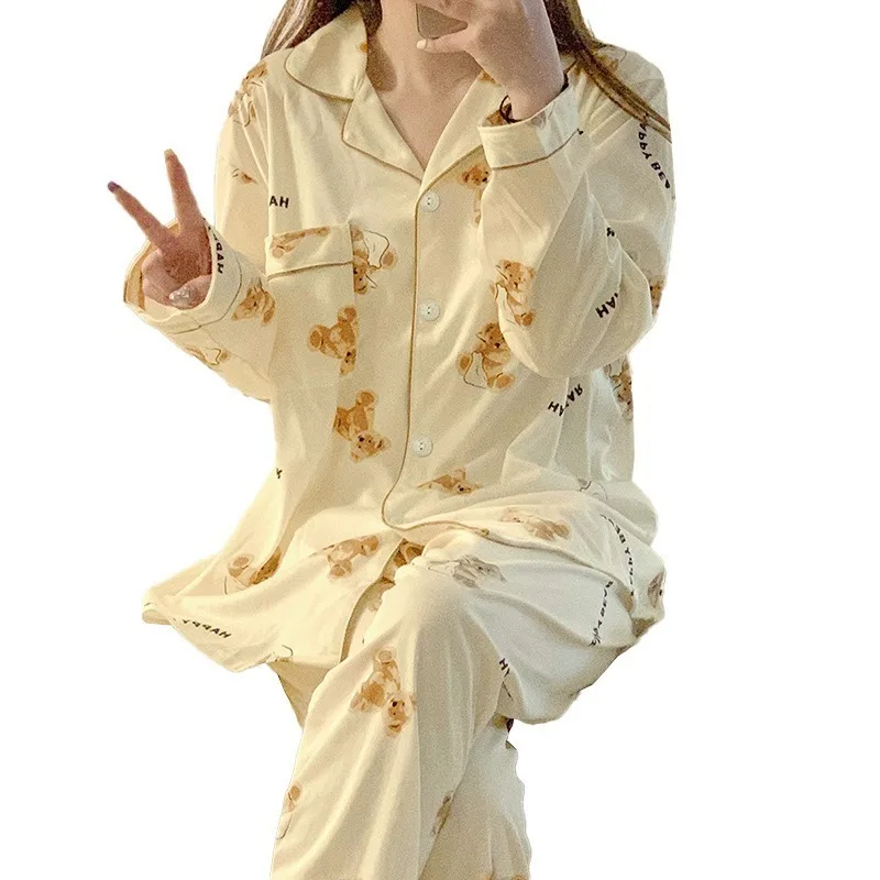 الأمومة النساء حجم كبير منامة الدب طباعة المتسكعون طويلة الأكمام بنطلون تنفس سترة لينة 2 قطعة مجموعة امرأة حامل