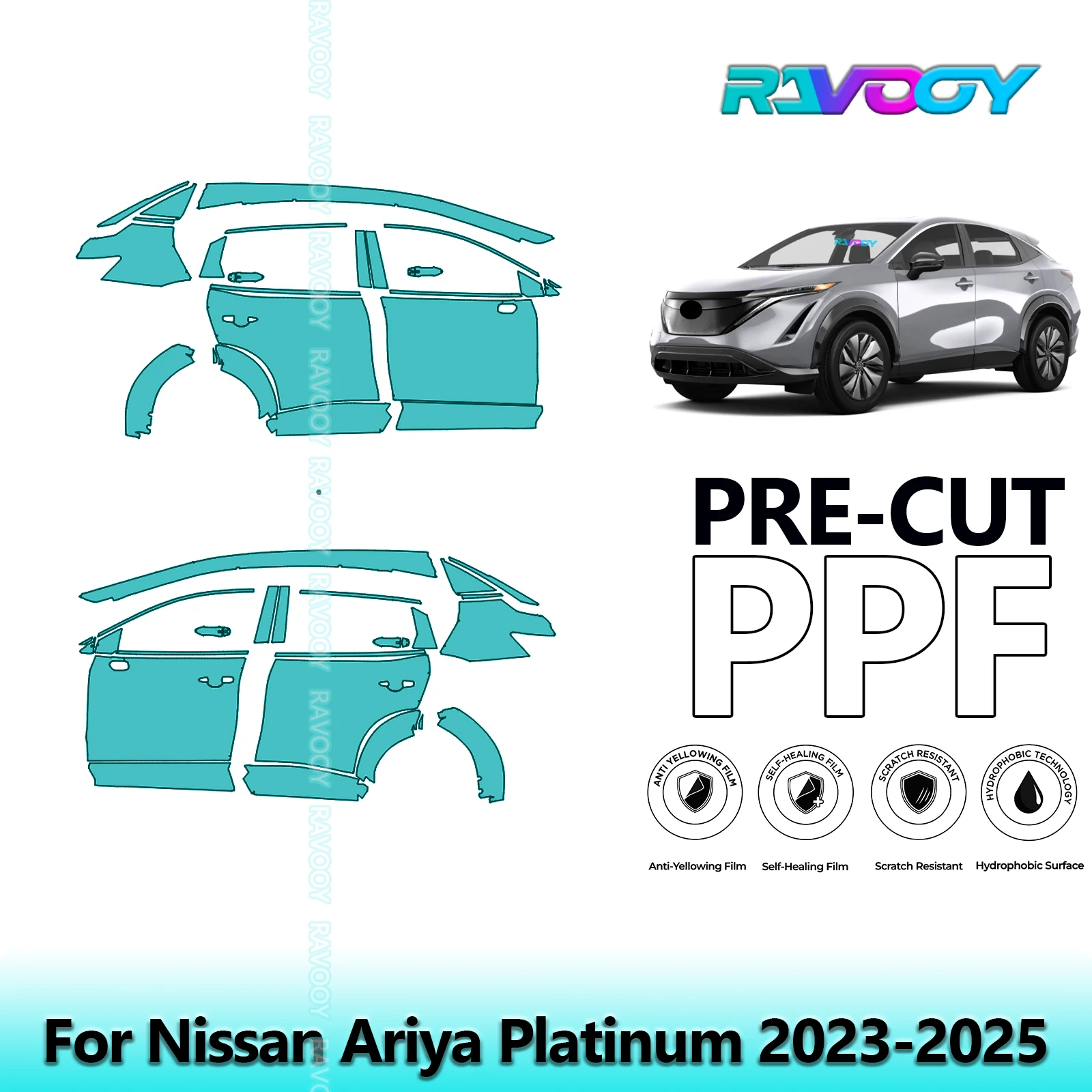 

For Nissan Ariya Platinum 2023-2025 8.5mil Clear Matte Pre-Cut PPF Door & A/B Pillar Kit TPU Paint Protection Film Set
