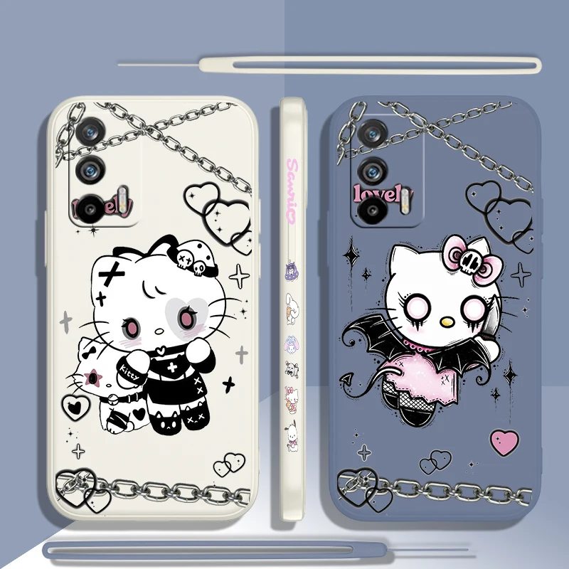 Cute Cartoon Hello Kitty For OPPO Realme GT Neo 5 GT 3 2 C55 33 35 30 S 240W SE Neo3 2 Q5 3 5G Liquid Left Rope Phone Case