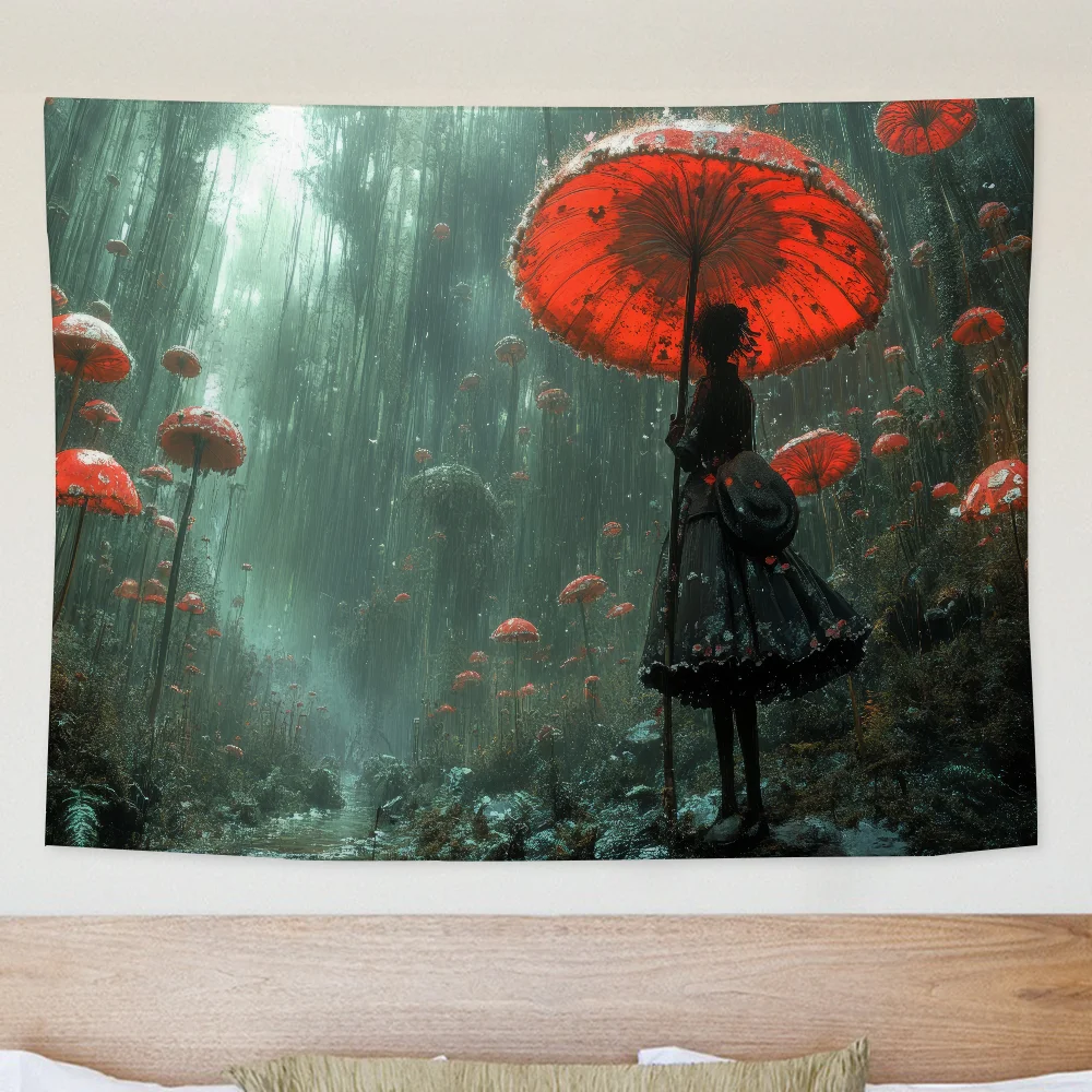 Fairy Tale Mushroom Tapestry Decoration party Background Hanging Cloth Bedroom Tapestry Room Decor Aesthetic