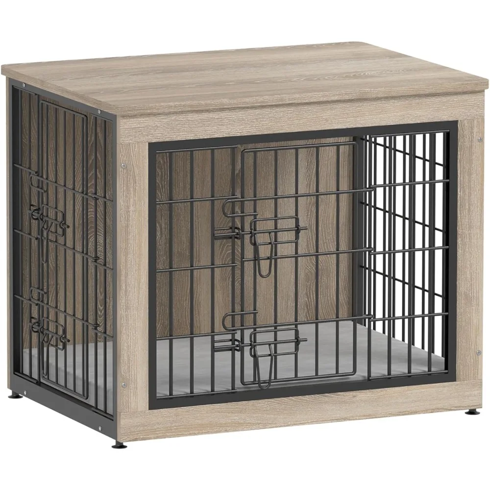 

Dog Crate Furniture with Cushion,Heavy-Duty Reinforced Metal Mesh,27" Wooden Dog Crate End Table with Double Doors,Indoor Dog K