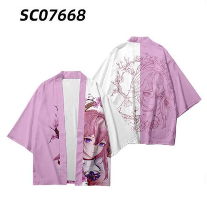 Game Genshin Impact YAE MIKO Japanese Anime Kimono Haori Yukata Cosplay Women/Men Fashion Summer Casual Cool Streetwear Shirt