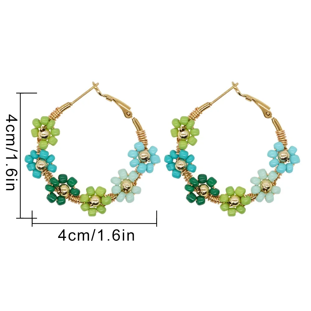 Beaded earrings Flower shape Circle Originality Hand knitting Bohemia Alloy Tide Simple Graph Rice bead earrings