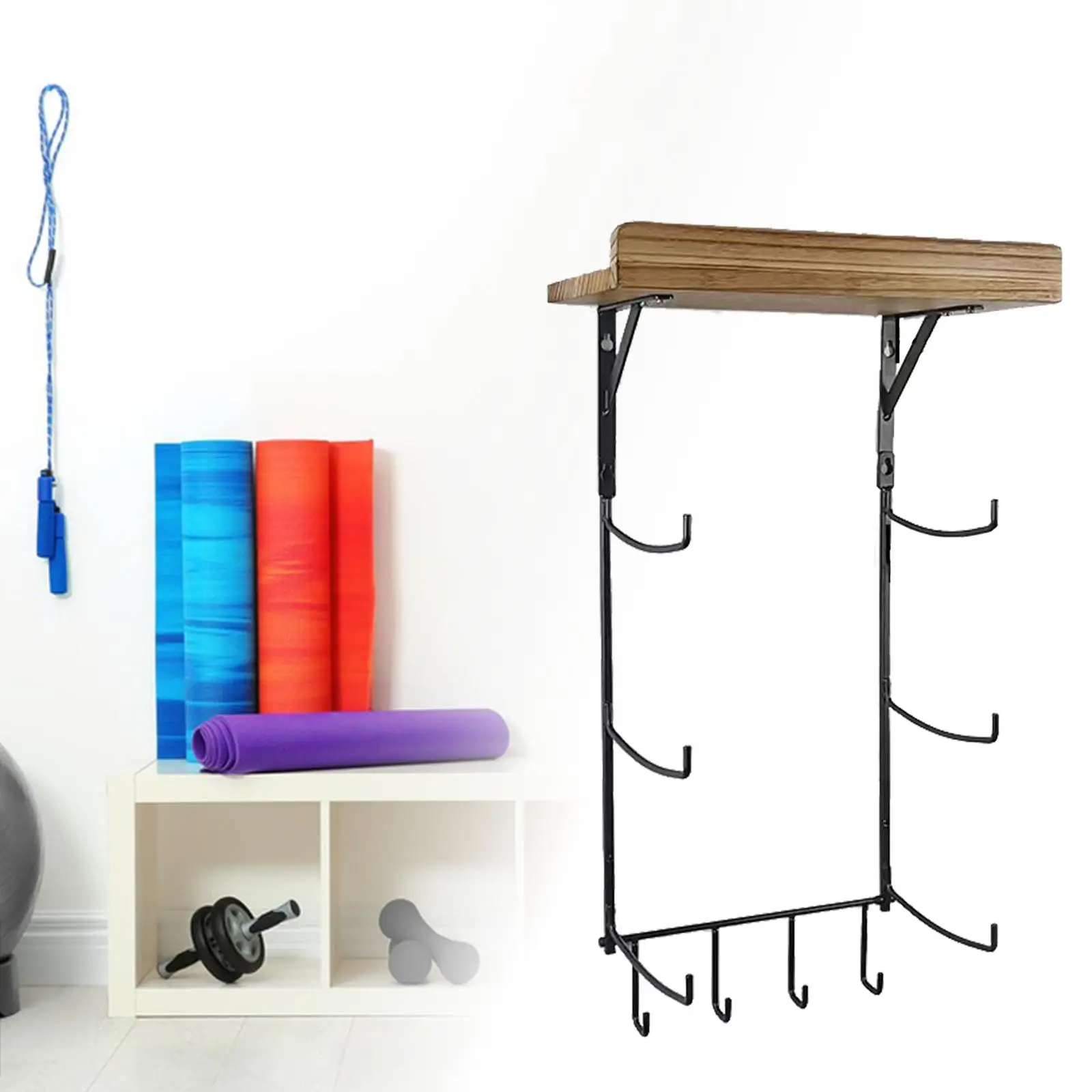 Foam Rollers Wall Storage Mount Accessories Wall Mount Organizer Home Gym School Office with 4 Hooks Wall Holder Storage Shelf