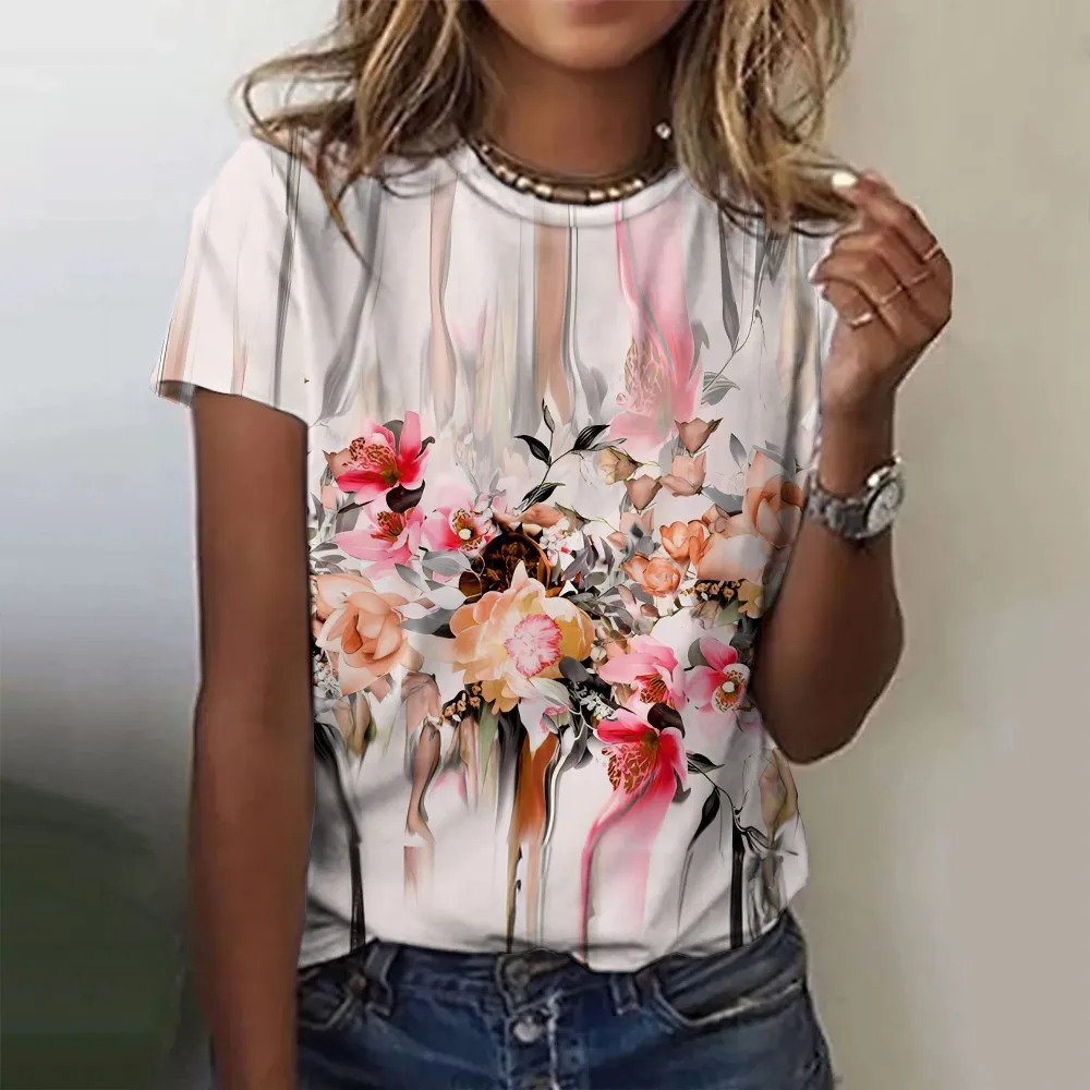 

Women's T-shirt For Women Floral Graphic 3D Print Oversized T-Shirt Summer New Casual Women's Clothing Short Sleeve Tops Tees