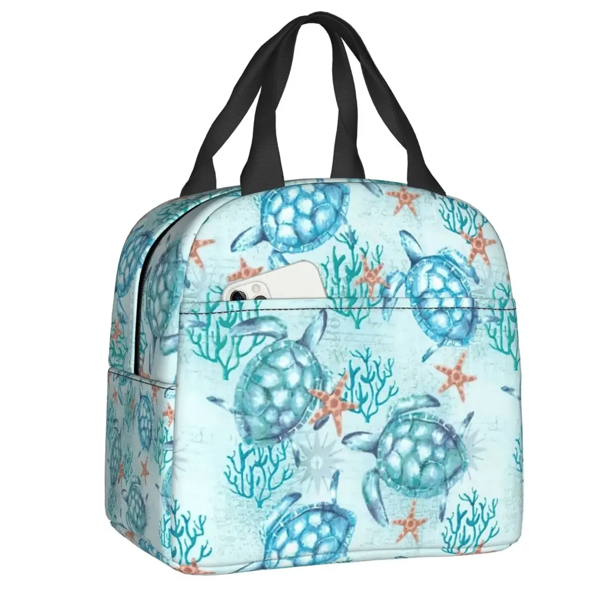 Blue Turtle Portable Lunch Boxes for Women Leakproof Ocean Animal Cooler Thermal Food Insulated Lunch Bag Kids School Children