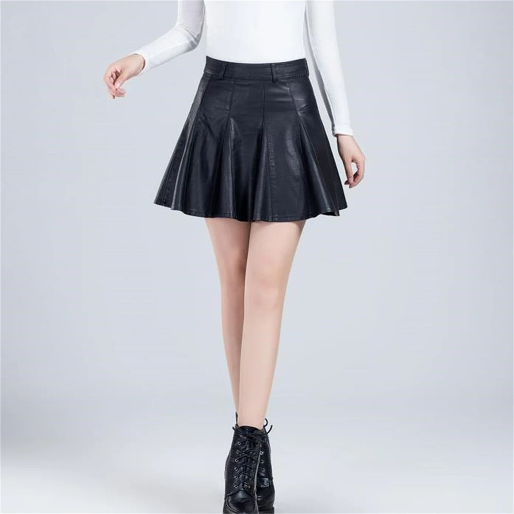 2024 Autumn PU Leather Midi Skirts Women Elegant OL High Waist Party Skirts Fashion Office Lady Solid Jupe Falda S-5XL Spring