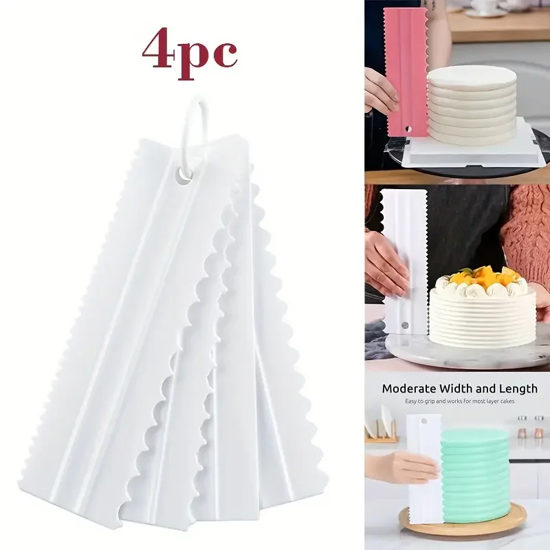 4PCS Cake Scraper Set - Icing Smoother & Cake Decorating Tools for Buttercream,Fondant, Cookie Professional Baking Supplies Tool