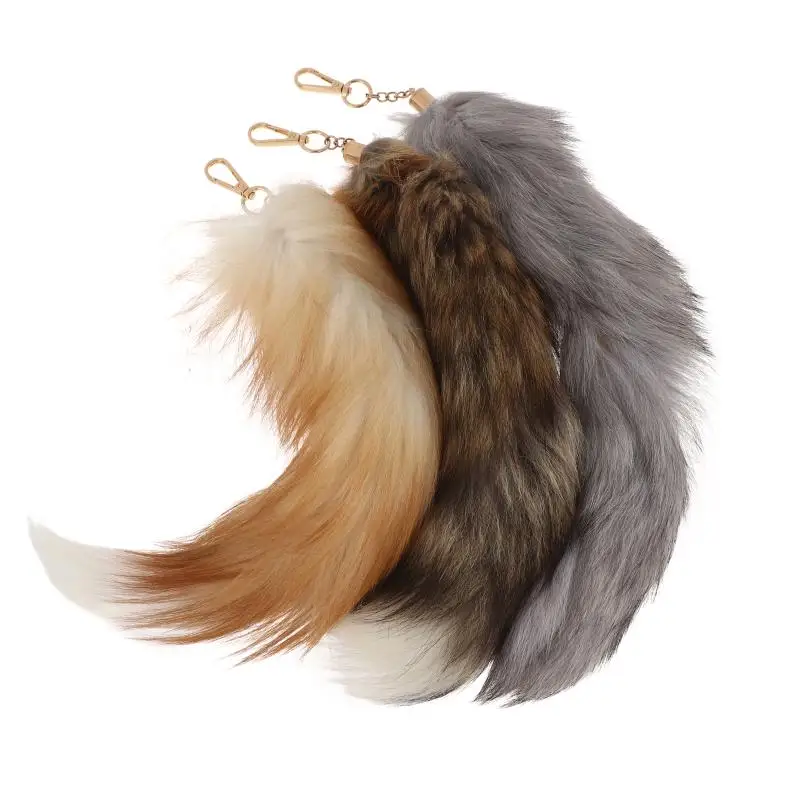 38cm großer, flauschiger Kunstfell-Fuchsschwanz-Schlüsselanhänger, Therian-Schwanz, Fuchsschwanz-Schlüsselanhänger, Pelzanhänger, Schlüsselanhänger, Geschenk für Frauen und Mädchen – Detail 2