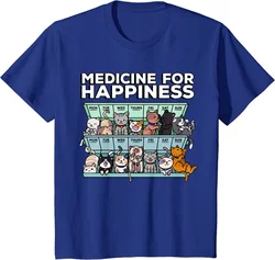 My Medicine for Happiness Called Cats Every Day Kitten Cat T-Shirt Four Seasons Daily Cotton Casual Oversized T Shirt Tees