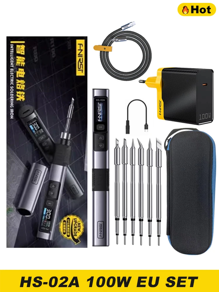 FNIRSI HS-02 Soldering Iron Smart Sleep IPS Color Display Screen 100-450℃ Soldering Rework Station PD100W Portable Repair Tool image 3