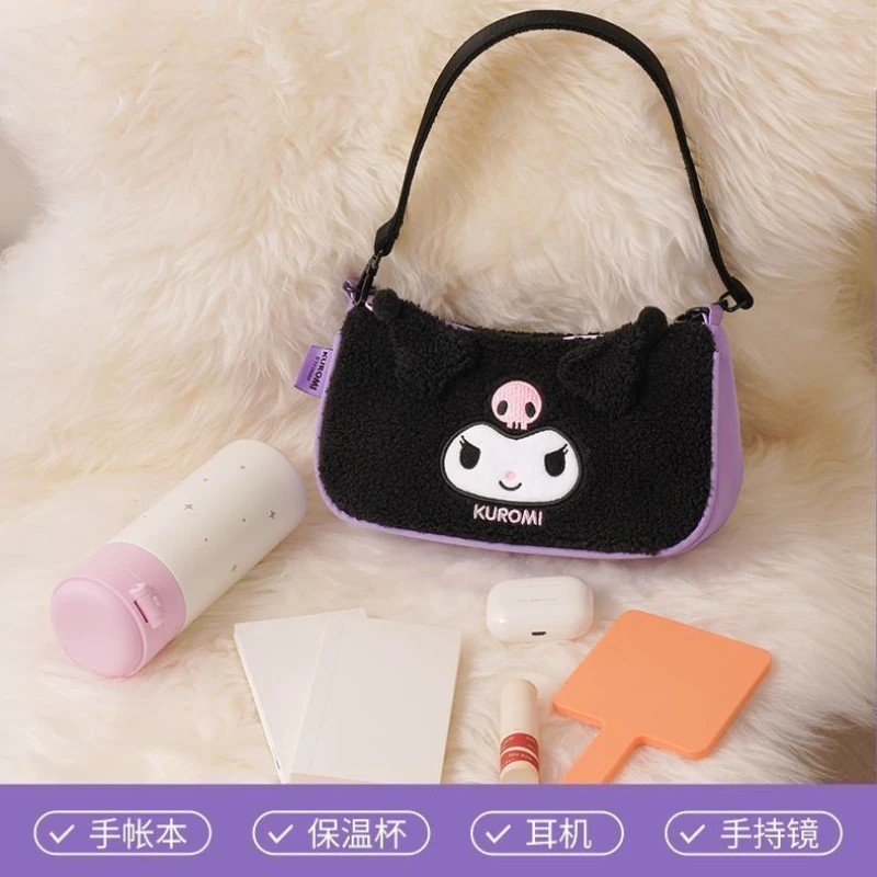 Sanrio Kawaii Anime Kuromi Plush Series Cute Cartoon Versatile Underarm Bag Single Shoulder Bag Outgoing Commuting Handbag Gift