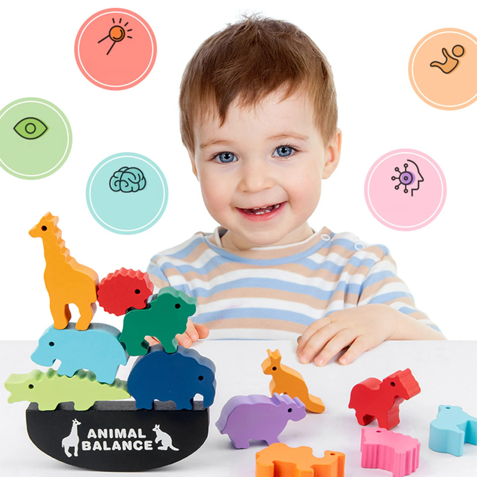 Bloques de construcción de animales para niños, juguetes de apilamiento de equilibrio, madera multicolor, bloques de entrenamiento lógico, juguete para niños, regalos educativos