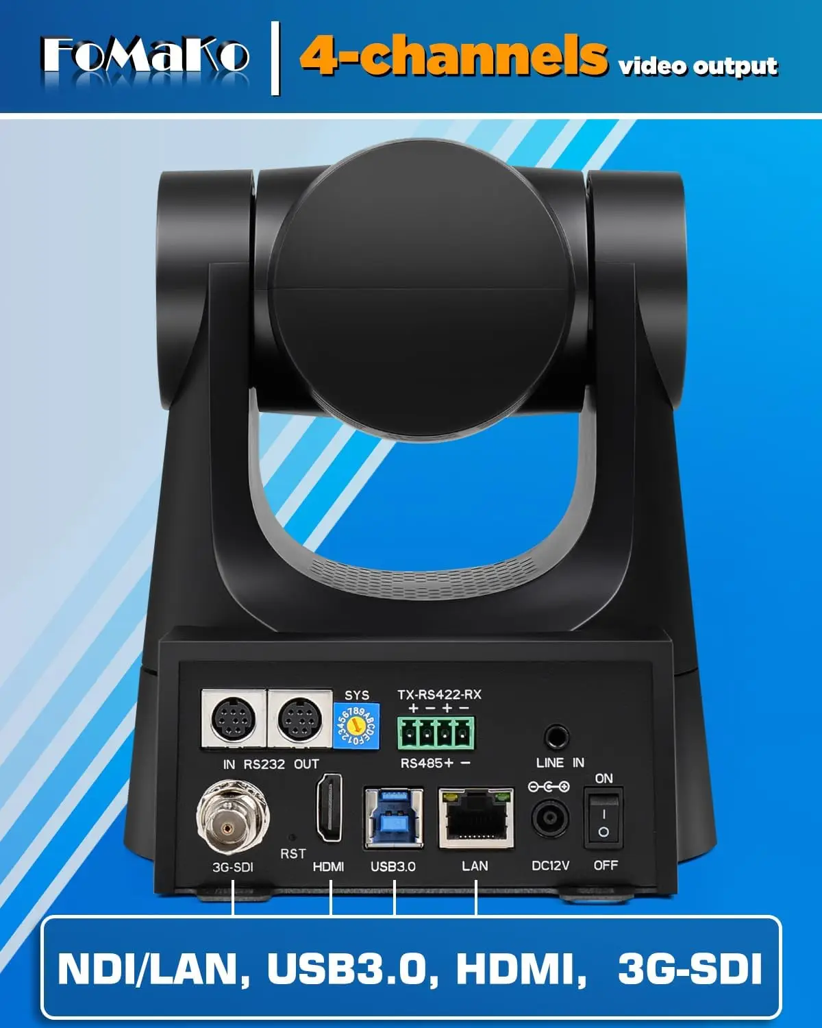 كاميرا FoMaKo NDI PTZ، زووم بصري 30X، جهاز تتبع تلقائي AI Gen 3، جهاز مزج فيديو للبث المباشر للوسائط وتقارير الأخبار (KN30AX3+M3)