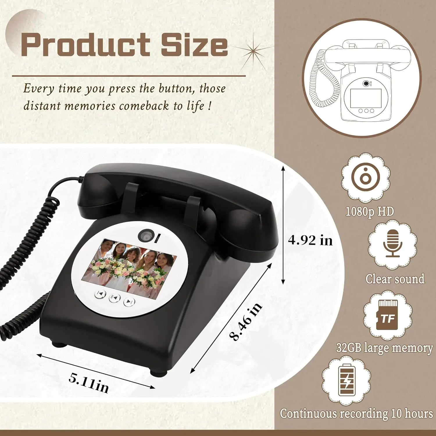 Libro de visitas de vídeo telefónico Retro, grabadora de mensajes de Audio y vídeo de boda para invitados de banquete, letrero de vídeo para invitados, teléfono, deseos de fiesta, vídeo